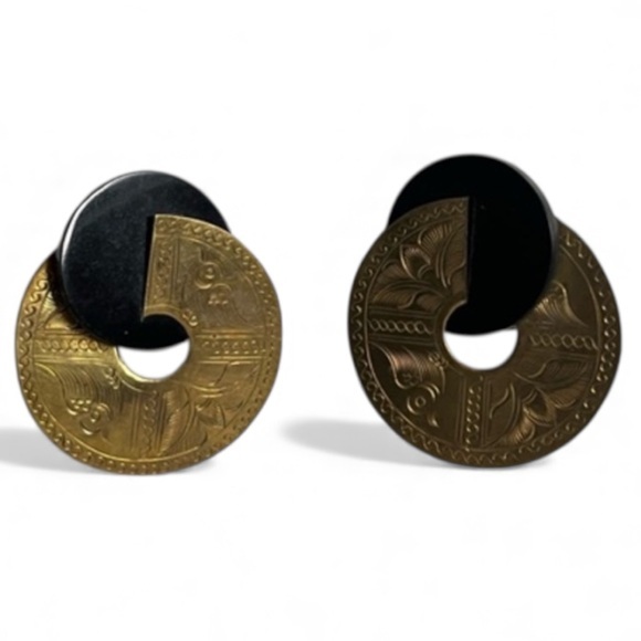 Richardston Jewelry - John Michael Richardson Broken Circle Clip On Earrings New Black Brass Thailand